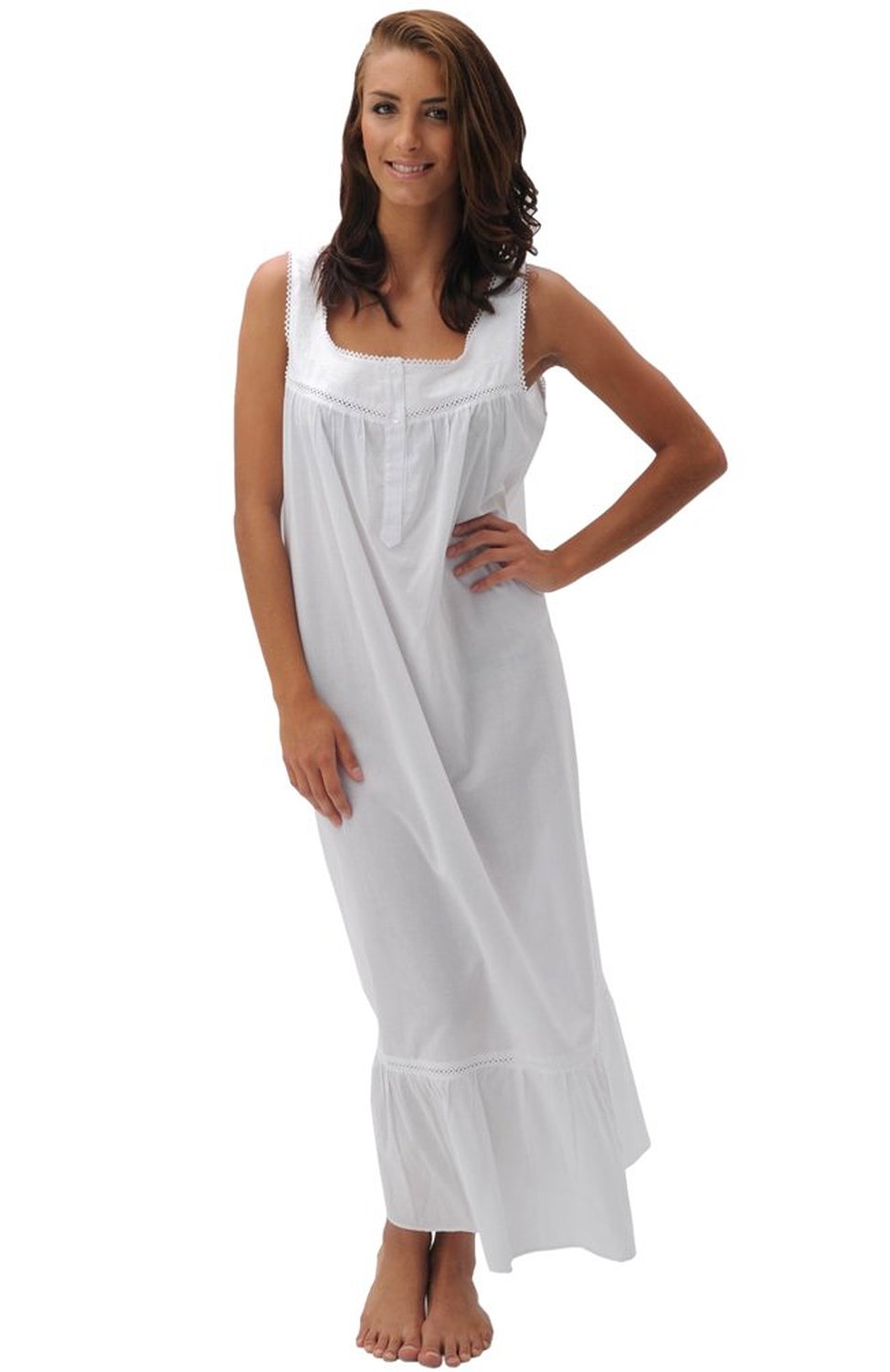 Del Rossa Women's Patricia 100% Cotton Long Victorian Sleeveless Nightgown